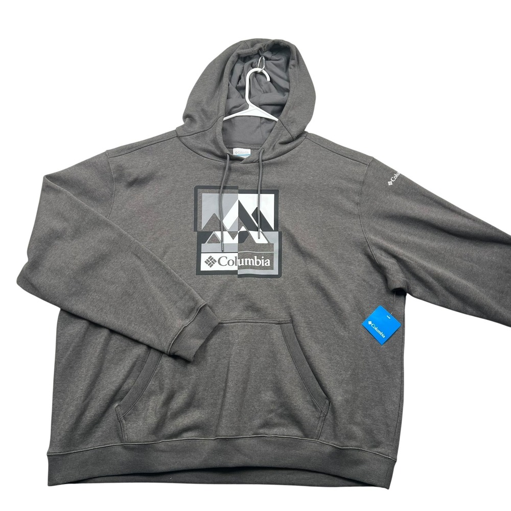 Columbia Hoodie Mens 3X Gray Graphic Mountain Fleece Pullover 0726-0840